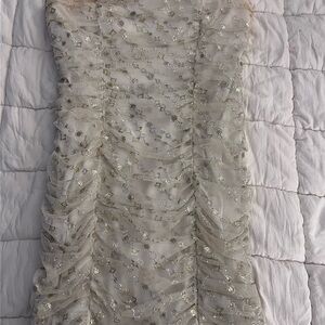 BCX White Party Dress with Silver Accents